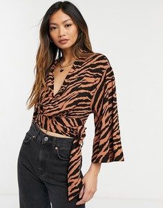 Топ с тигровым принтом, запахом и рукавами «летучая мышь» ASOS DESIGN-Многоцветный