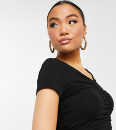 Черный кроп-топ со сборками спереди и V-образным вырезом ASOS DESIGN Petite-Черный цвет