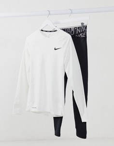 Белый термолонгслив Nike Pro Training