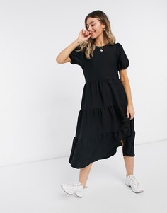 Черное свободное фактурное платье миди в стиле oversized ASOS DESIGN-Черный цвет