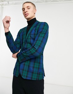 Черный супероблегающий пиджак в клетку ASOS DESIGN-Зеленый цвет