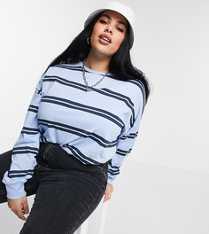 Голубой лонгслив в двойную полоску с манжетами ASOS DESIGN Curve-Многоцветный