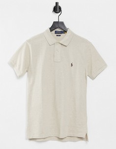 Бежевое меланжевое поло узкого кроя из пике с фирменной эмблемой игрока Polo Ralph Lauren-Бежевый