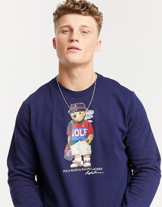 Флисовый свитшот в цвете французский темно-синий с принтом мишки Polo Ralph Lauren Golf