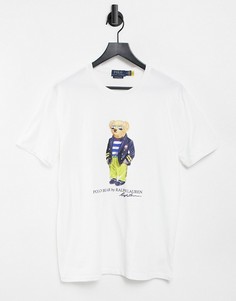 Белая футболка с принтом медведя-моряка Polo Ralph Lauren-Белый