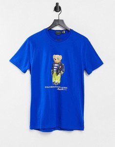 Сапфирно-синяя футболка с принтом мишки в морском стиле Polo Ralph Lauren-Голубой