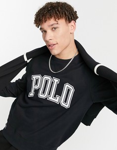 Черный флисовый свитшот с большим логотипом спереди Polo Ralph Lauren-Черный цвет