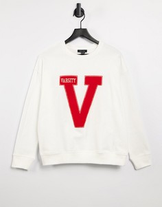 Белый oversized-свитшот с принтом "Varsity" New Look