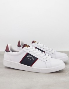 Белые кожаные кроссовки с контрастной фирменной эмблемой Fred Perry B721-Белый