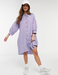 Голубое платье-рубашка мини в стиле oversized в полоску River Island-Голубой