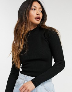 Легкий джемпер черного цвета с оборкой на воротнике River Island-Черный цвет