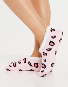 Розовые пушистые носки с леопардовым принтом Brave Soul-Розовый цвет