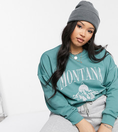 Зеленый выбеленный свитшот с винтажным принтом "Montana" ASOS DESIGN Curve