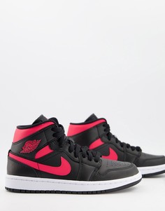 Черные кроссовки средней высоты с красными вставками Nike Air Jordan 1-Черный цвет