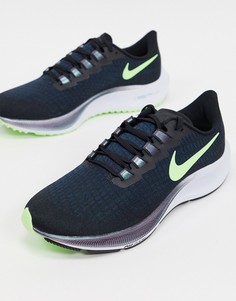 Черные кроссовки с фиолетовыми вставками Nike Running Air Zoom Pegasus 37-Черный