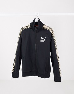 Черная олимпийка от костюма с тесьмой с анималистичным принтом на рукавах Puma Classics T7-Черный