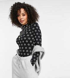 Боди с длинными рукавами, высоким воротником и монохромным принтом ASOS DESIGN Tall-Черный цвет