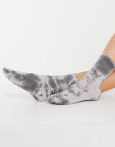 Серые носки до щиколотки в рубчик с принтом тай-дай ASOS DESIGN-Серый
