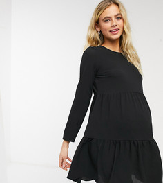 Черное ярусное платье мини с длинными рукавами и присборенной юбкой ASOS DESIGN Maternity-Черный цвет