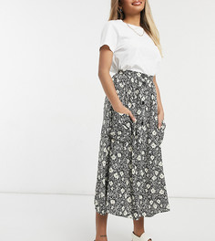 Юбка миди на пуговицах с цветочным принтом и глубоким карманом ASOS DESIGN Petite-Многоцветный
