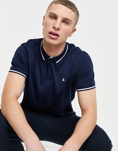 Темно-синяя трикотажная футболка поло Jack & Jones Essentials-Темно-синий