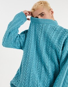 Голубой вязаный джемпер в стиле oversized с узором «косичка» ASOS DESIGN