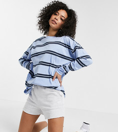 Голубой лонгслив в двойную полоску с манжетами ASOS DESIGN Tall-Многоцветный