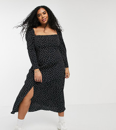 Приталенное платье миди в горошек с квадратным вырезом ASOS DESIGN Curve-Многоцветный