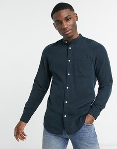 Приталенная рубашка пастельного оттенка с длинными рукавами Selected Homme-Темно-синий
