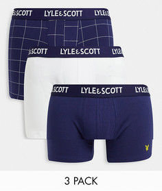 Набор из 3 боксеров-брифов белого, темно-синего цвета и с принтом в клетку Lyle & Scott-Многоцветный