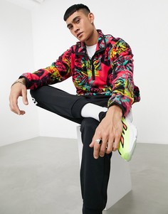 Флисовый свитшот с короткой молнией и сплошным принтом adidas Originals-Красный