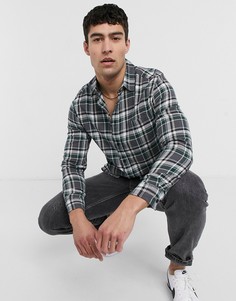 Рубашка навыпуск в серую и зеленую клетку из фланели с начесом ASOS DESIGN-Серый
