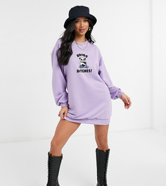 Сиреневое платье-свитшот мини в стиле oversized с принтом панды и надписью "Adios" ASOS DESIGN Petite-Сиреневый