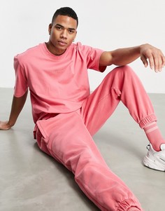 Окрашенная футболка в рубчик приглушенного розового цвета adidas Originals "Premium Sweats"-Розовый цвет