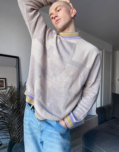 Серый трикотажный джемпер с высоким воротником и тисненым узором ASOS DESIGN