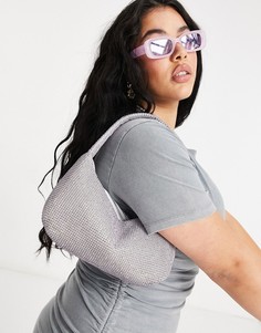 Сумка на плечо в стиле 90-х серебристого цвета с отделкой стразами ASOS DESIGN-Серебристый