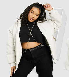 Дутая куртка-бомбер кремового цвета ASOS DESIGN Curve-Кремовый
