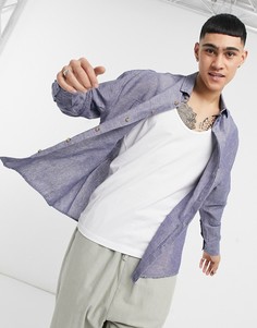 Льняная oversized-рубашка в стиле 90-х темно-синего цвета с карманами ASOS DESIGN-Темно-синий