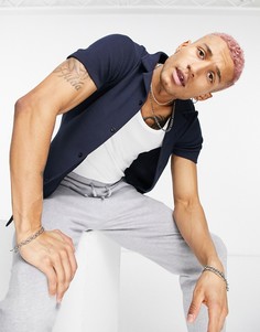 Темно-синяя свободная рубашка из вафельного трикотажа с отложным воротником ASOS DESIGN-Темно-синий