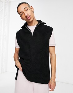 Черный вязаный oversized-жилет с молнией на воротнике ASOS DESIGN-Черный цвет