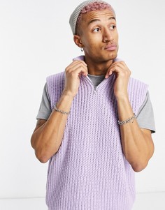Фиолетовый вязаный oversized-жилет с молнией на воротнике ASOS DESIGN-Сиреневый