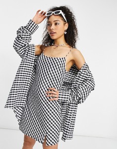 Черная oversized-рубашка в клетку из ткани сирсакер ASOS DESIGN-Многоцветный