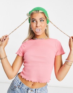 Укороченная облегающая футболка розового цвета с волнистым краем ASOS DESIGN-Розовый цвет