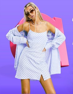 Платье-комбинация мини в синюю клетку ASOS DESIGN OWN IT-Многоцветный