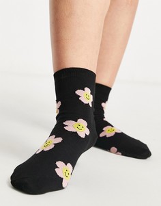 Черные носки до щиколотки с цветочным принтом ASOS DESIGN-Черный цвет