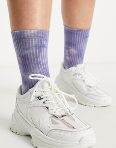 Высокие носки в рубчик фиолетового цвета с принтом тай-дай ASOS DESIGN-Многоцветный