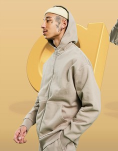 Коричневый выбеленный худи в стиле oversized из плотного трикотажа на сквозной молнии от комплекта ASOS DESIGN-Коричневый цвет