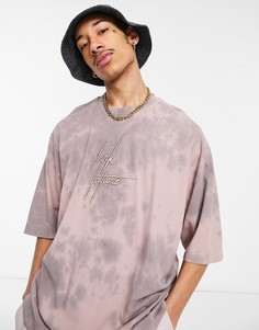 Розовая выбеленная oversized-футболка с логотипом на груди ASOS Dark Future-Розовый цвет