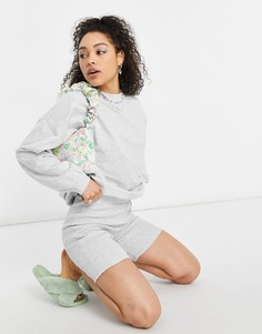 Серый спортивный костюм: свитшот и шорты-леггинсы в рубчик ASOS DESIGN