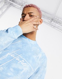 Голубой выбеленный oversized-свитшот с логотипом на груди от комплекта ASOS Dark Future